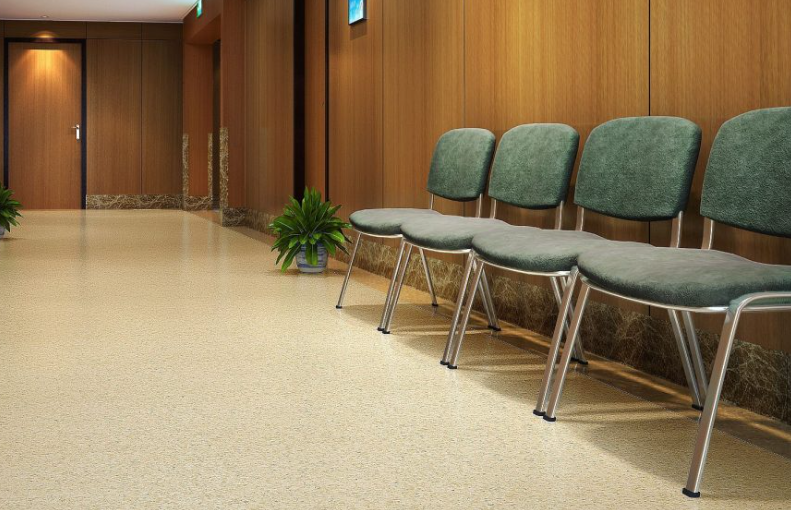 Homogeneous vinyl floor sheet used in the hallway